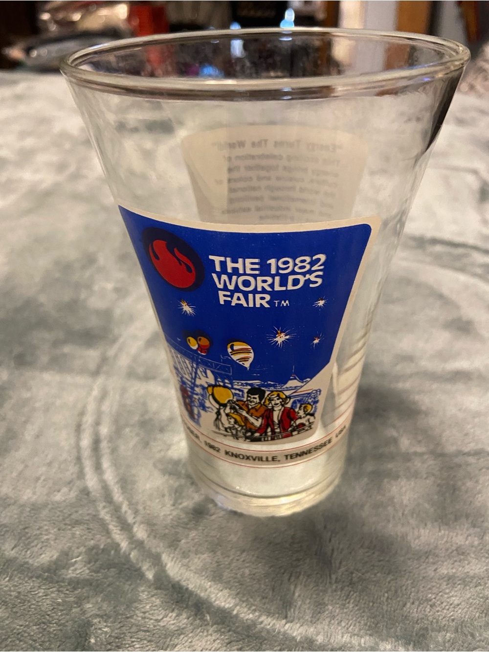 McDonald's Clear Glass Tumbler with Bright Blue and Red World's Fair Panel